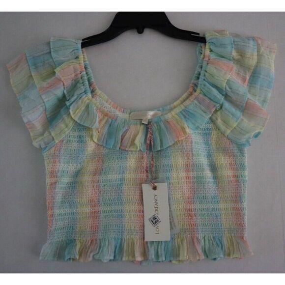 LoveShackFancy Women's Sz M Multi Horizon Hand Dye Saba Ruffle Crop Top $195 - Picture 7 of 10